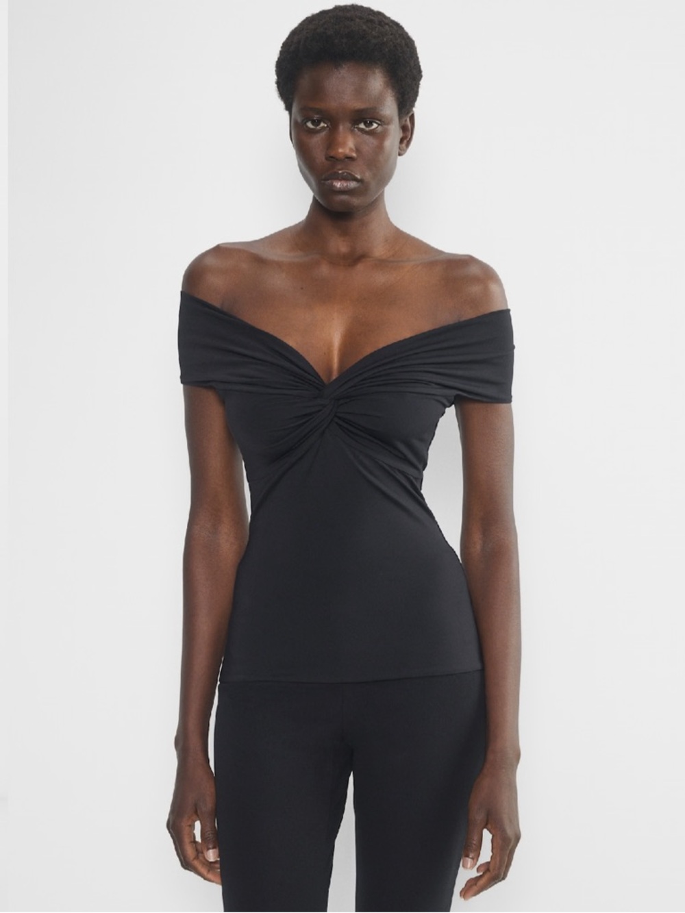 Aritzia Black Original Contour Twist Off-Shoulder Top